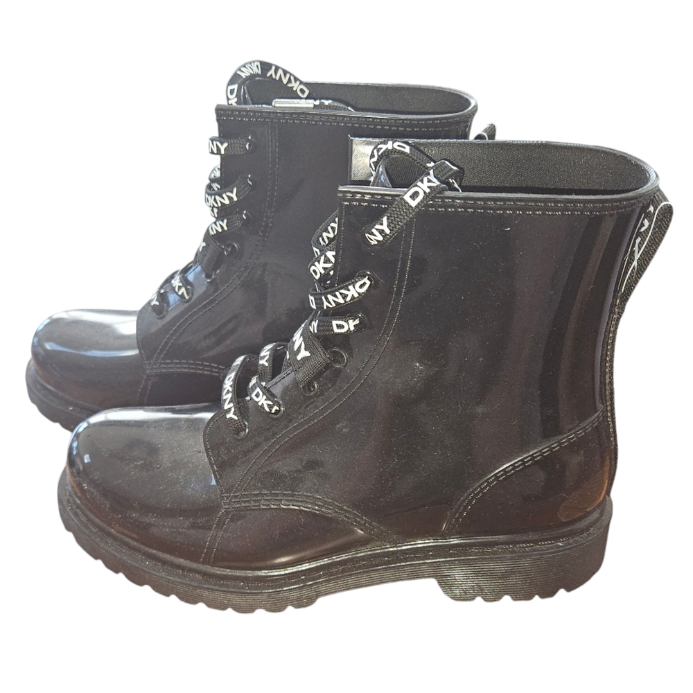 DKNY Black Tilly Lace-Up Combat Rain Booties Sz 10M Like New